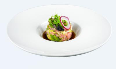 Chopped bluefin toro with green onion served tartar style Negitoro Tartar
