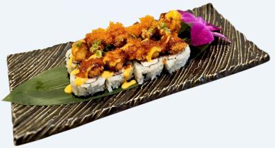 IN: crab, avocado, shrimp tempura OUT: tempura baby lobster, tobiko, scallion, spicy mayo, unagi sauce Popcorn Langoustine
